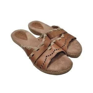 Clarks Artisan Collection Brown Leather Espadrille Slide Sandals